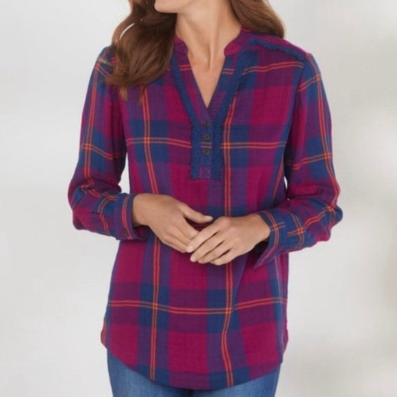 Soft Surroundings Ellesmore Plaid Henley Flannel Shirt Womens Size 2X - Picture 1 of 9